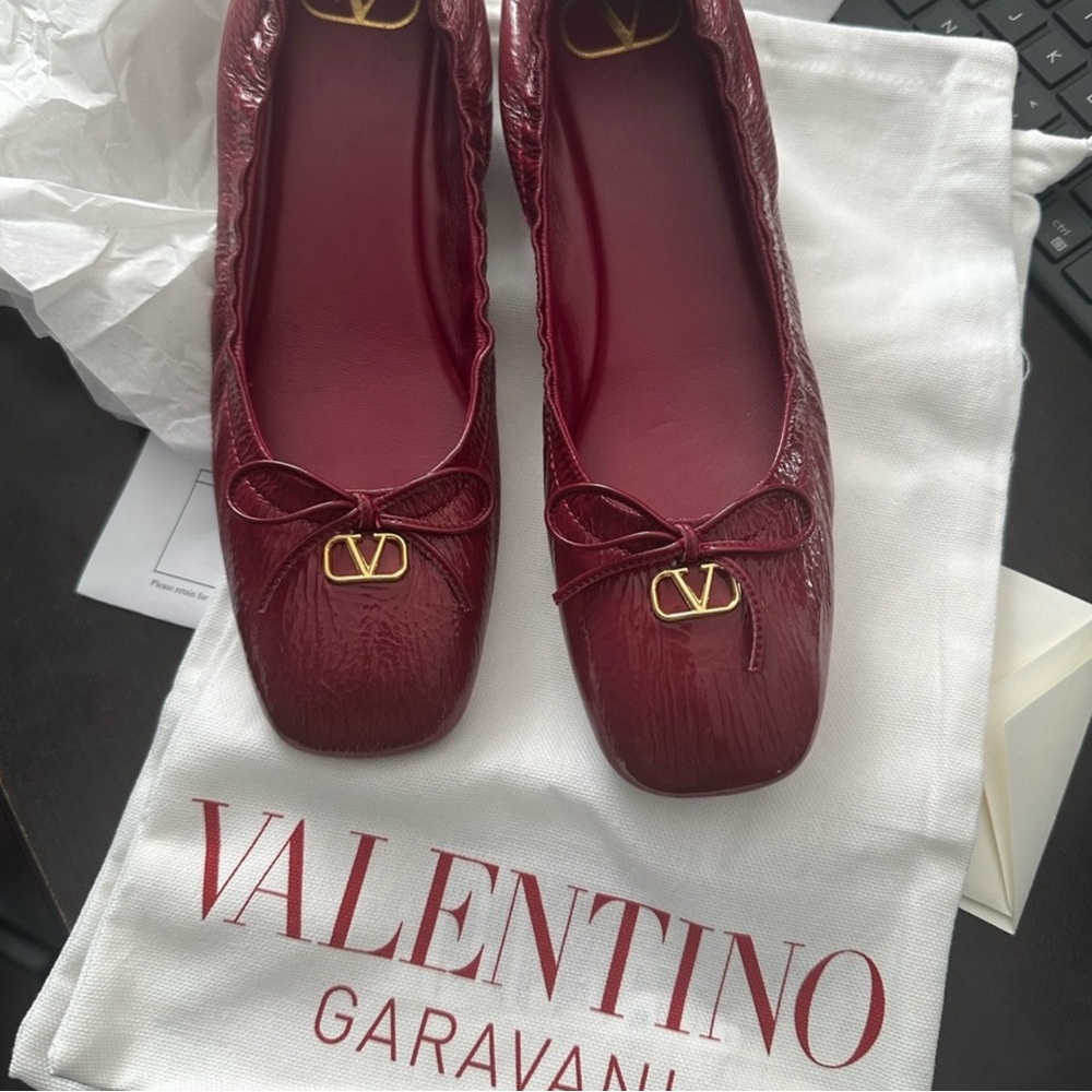 Valentino Garavani Women's Burgundy Flats with Gold Detail